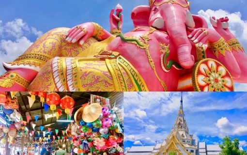 フォトジェニックなパワースポットを巡る!タイ国鉄で行く!ピンクガネーシャとワット・ソトンと百年市場